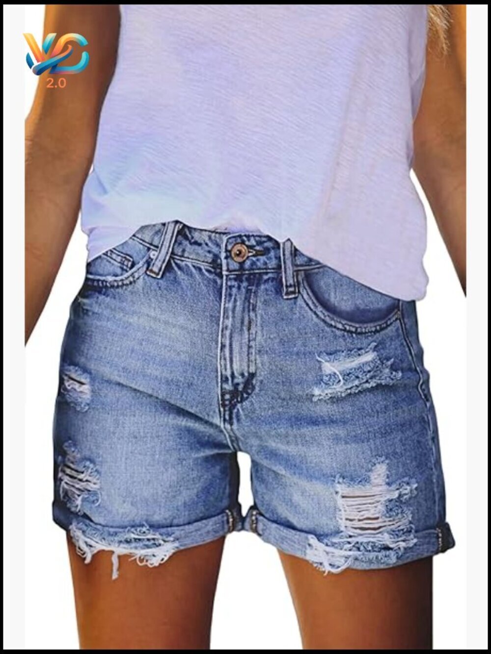 High Waisted Ripped Denim Shorts Casual Distressed Frayed Cut Off with Pockets
